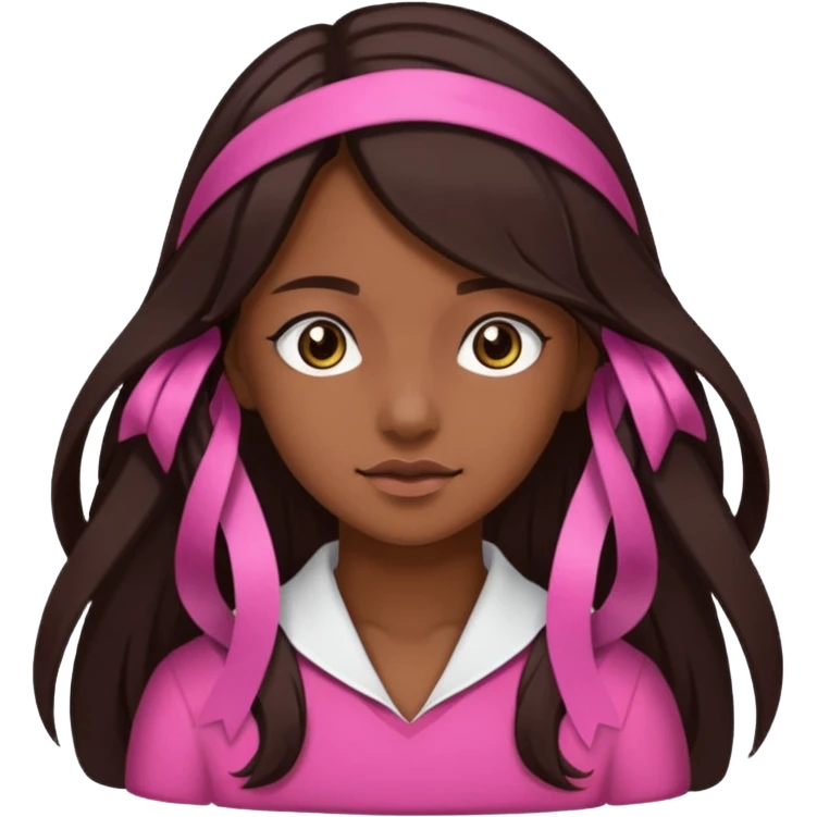 arikan, dark long hair whit pink ribbons. brown skin emoji