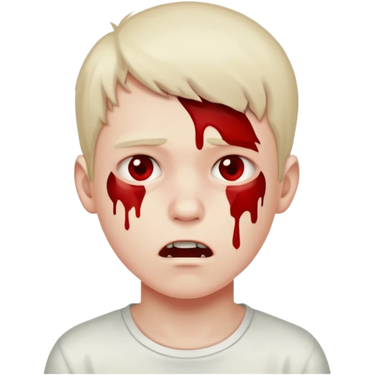 A boy strangling himself with blood on his face emoji