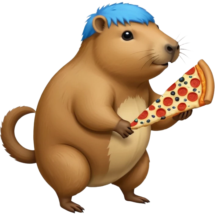 my capybara has got long legs. it has got blue fur. it's eating pizza emoji