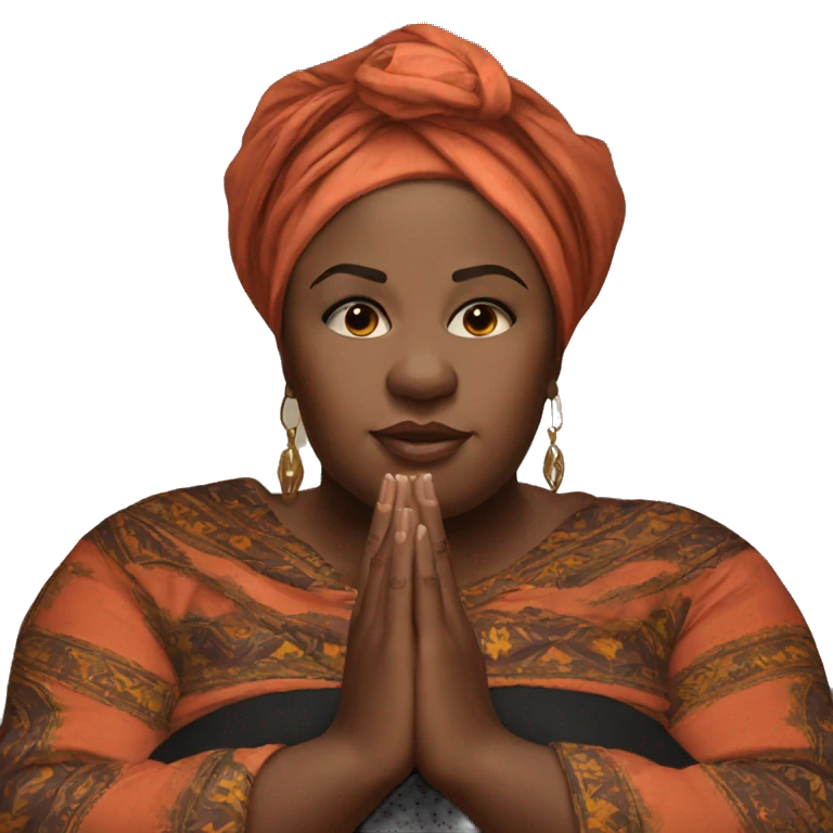 Dark Plus size woman with head wrap praying  emoji