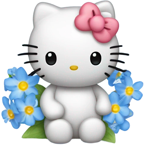 hello kitty with forget me not flower emoji