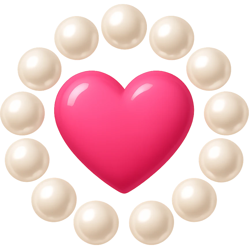 Create a pink heart surrounded by pearls in the style of emoji, with no background. The image should have a clean and simple emoji look with pearl details surrounding the heart. emoji