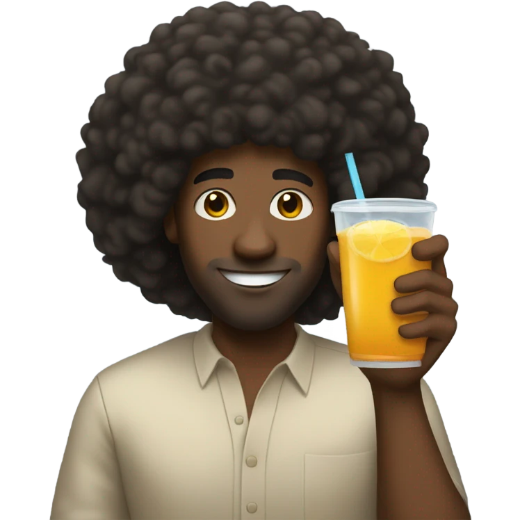 Black guy with Afro and drink in hand emoji
