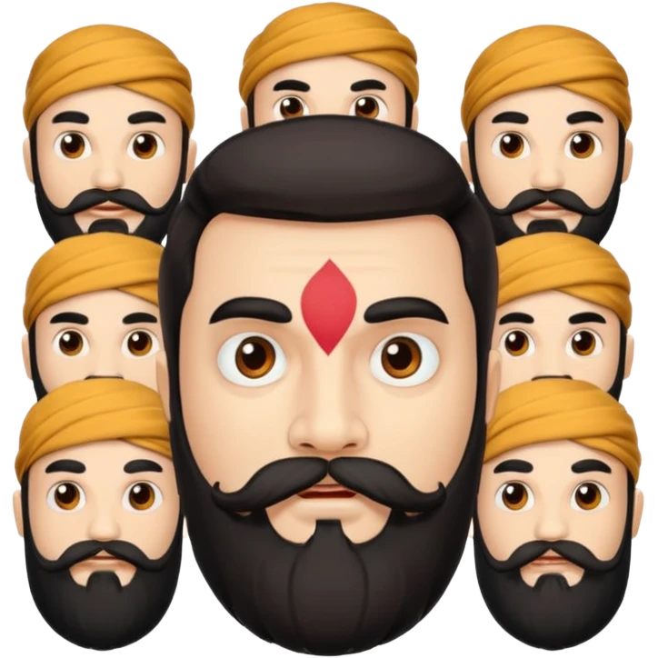 Ravanasura with beard and mustach young beautiful and terror with ten heads with white skin emoji