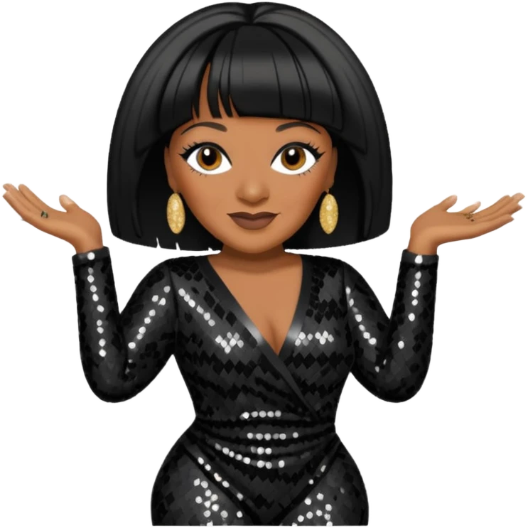 Patti LaBelle with black hair, black sequin outfit emoji