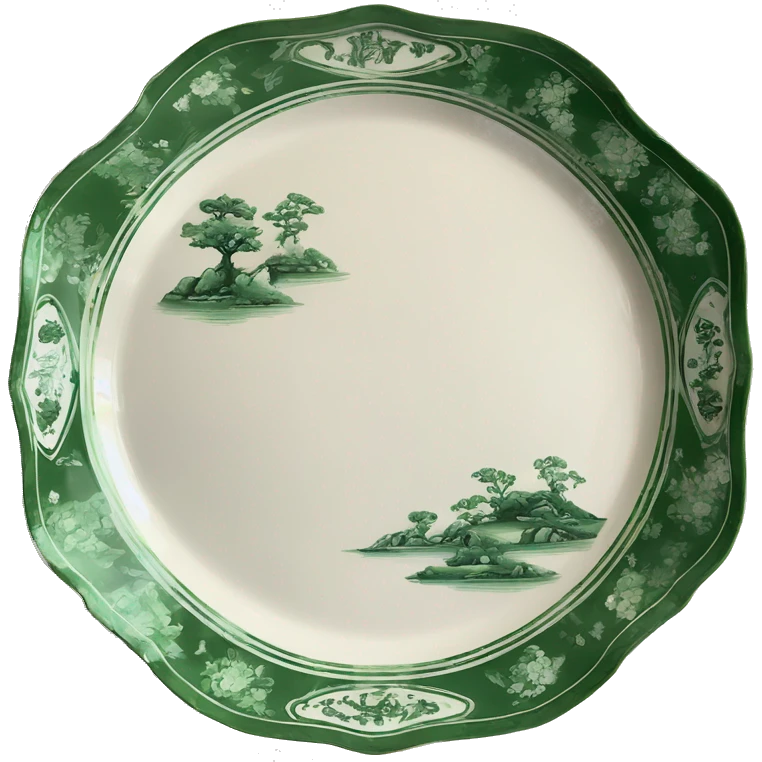 Vintage green and white chinoiserie dinner platter emoji