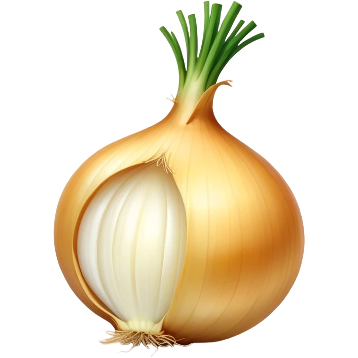 Cinematic crisp white onion, slightly peeled to reveal smooth layers, warm golden tones, rustic and fresh, soft glowing highlights. emoji