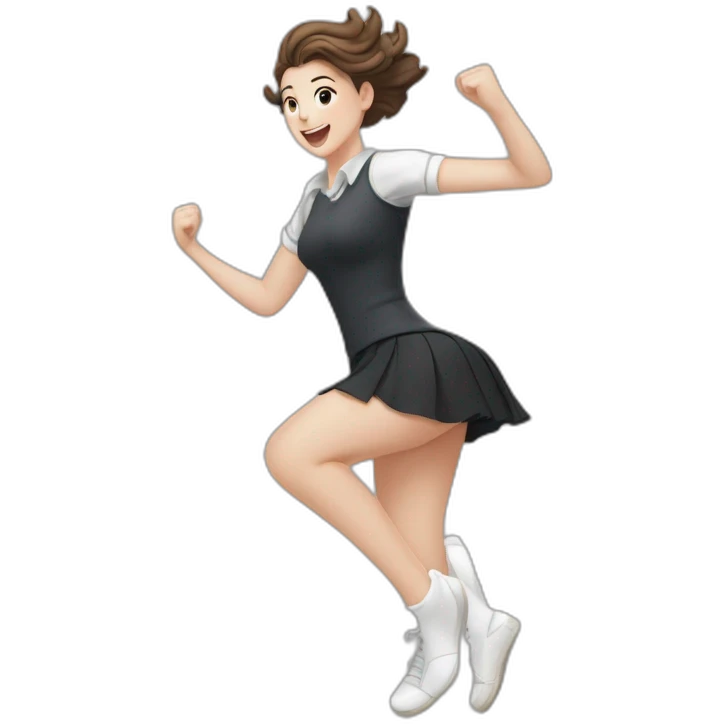 alistic-full-body-caucasian-curvy-beauty-jumping-short black-skirt-back-and-front-views-strong-wind-knickers-long-white-socks emoji