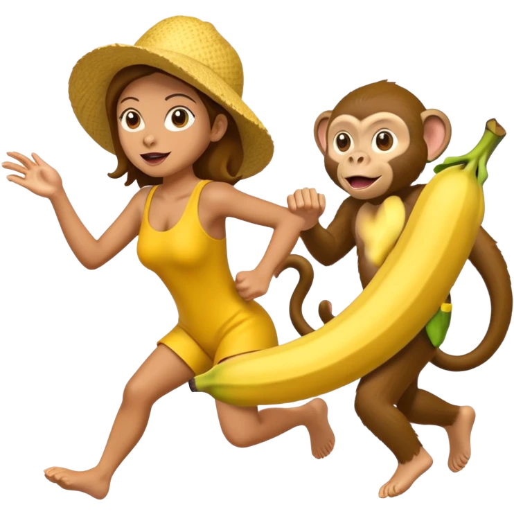Monkey chasing a woman holding a banana  emoji