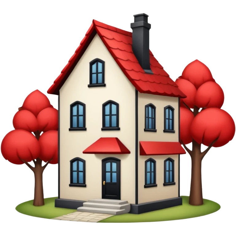 a house with Tall crooked building with red roof.

 emoji