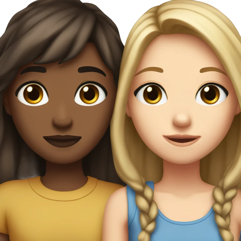 Two best friend first one dark brown hair and brown eyes tall second dark blond and blue eyes short emoji