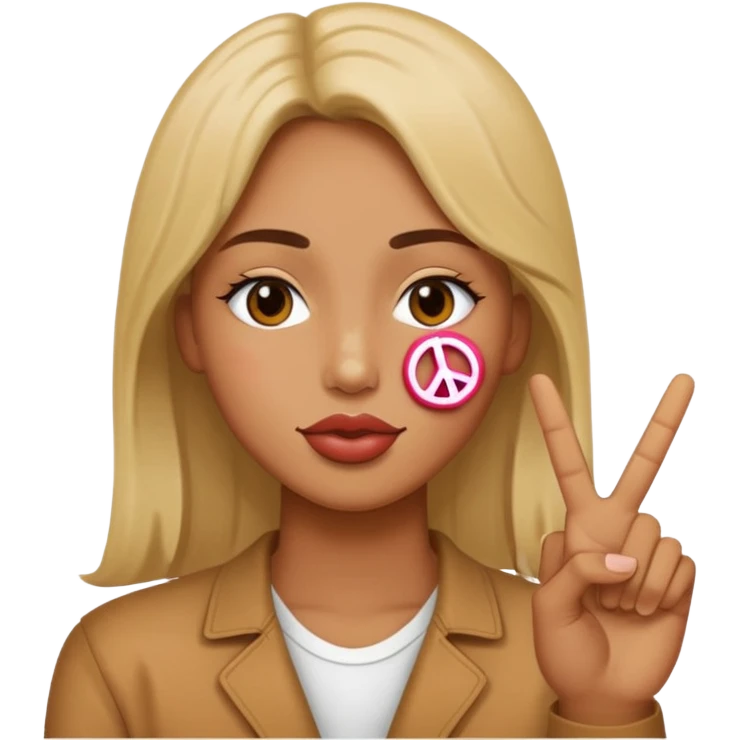 A person with a peace sign with a kissy face emoji