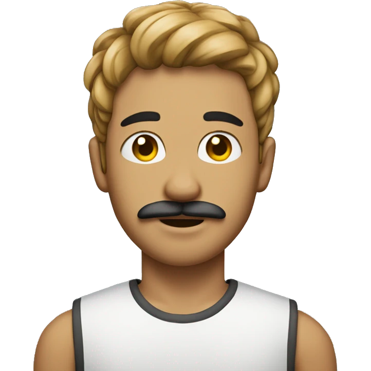 A 27-year-old wheat-skinned boy with stubble and a mustache emoji