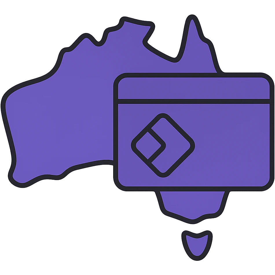 Map of Australia with the official Microsoft Power Pages icon overlay, no digital web overlay, use #403DAD as the main color, clean and modern, no text emoji