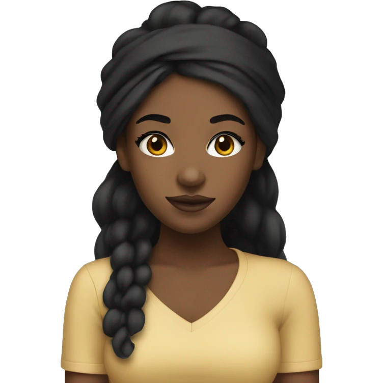 Black girl with long black hair, with a white headband and eyeliner and brown lip liner emoji