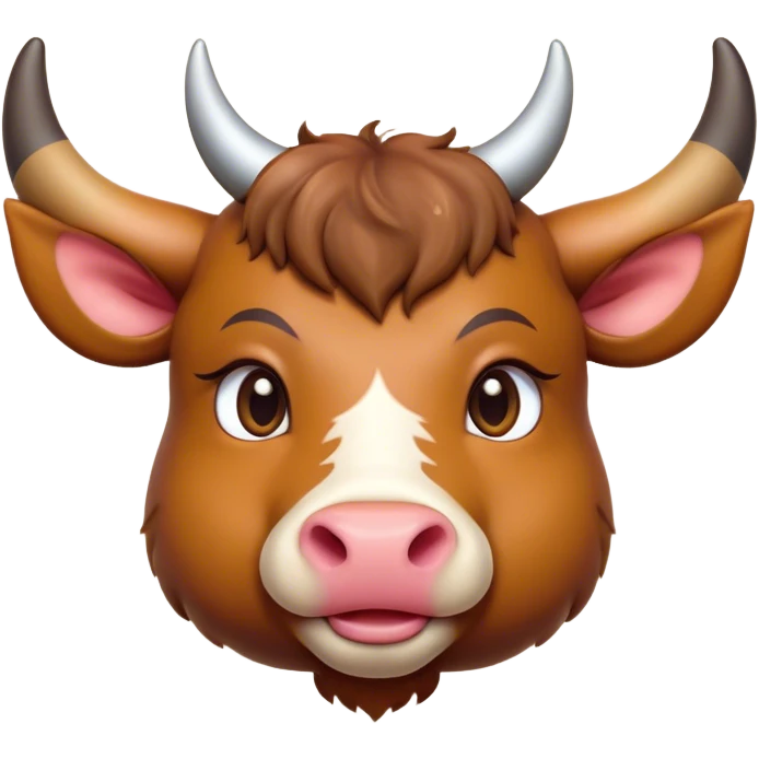 Cinematic Cute Domestic Ox Portrait Emoji, Head tilted playfully and inquisitively, with a robust, compact build and a polished hide adorned with subtle natural patterns, round, sparkling eyes full of gentle curiosity, Simplified yet irresistibly adorable features, highly detailed, glowing with a warm, friendly glow, high shine, affectionate and grounded, stylized with a touch of rustic charm, soft glowing outline, capturing the essence of a mischievous yet loving ox that feels like it could amble out of the screen into your arms! emoji