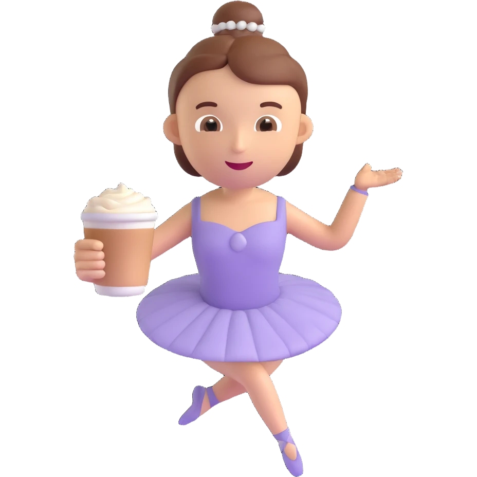 person standing in a ballet pose holding a latte, 3d emoji style emoji