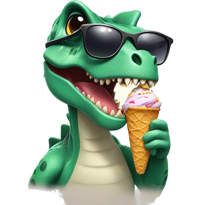 Dino eating icecream with sunglasses emoji