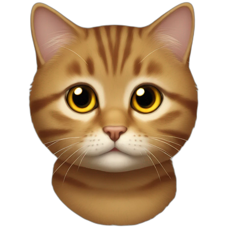 american short hair cat- tabby- a little bit fat- brown yellow eyes- the distances between eyes is a little bit far- dark orange hair- fluffy- looks cute emoji