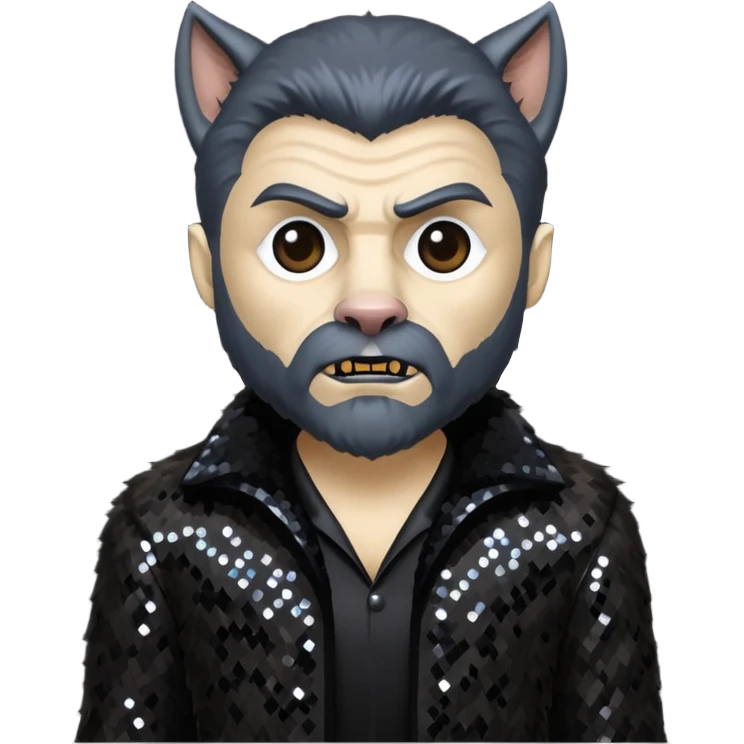 The Wolf Man from Universal Monsters with dark brown fur, black sequin outfit emoji