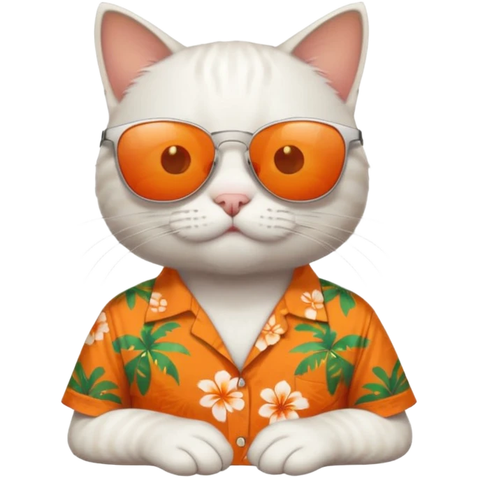 white Cat – relaxed with sunglasses and orange aloha shirt emoji