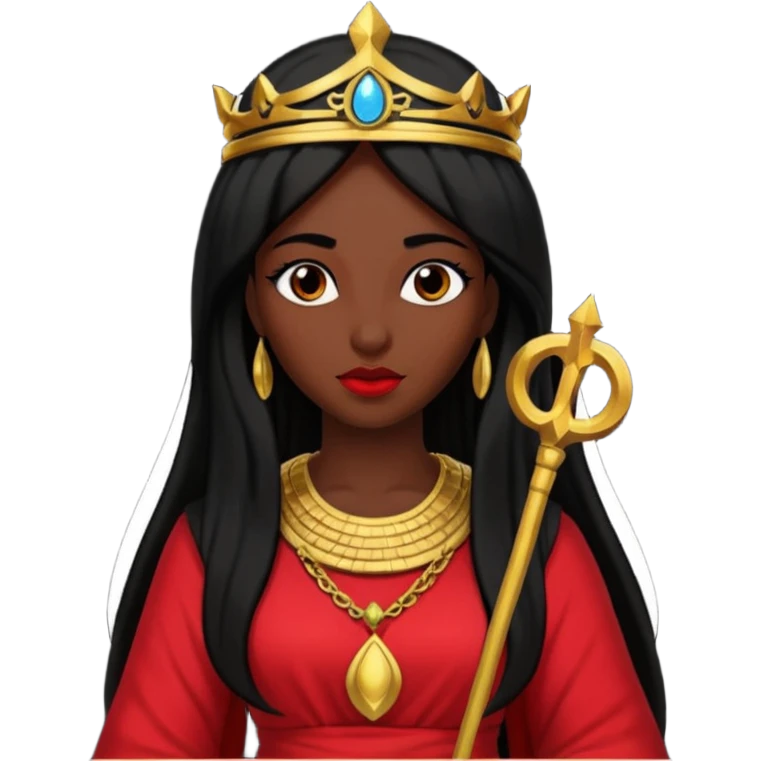 Isis, Mother of Gods from Gods and Goddesses with long black hair, red outfit emoji