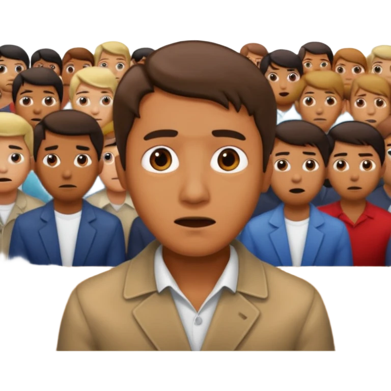 a famous artist FEELING FEAR, with the audience BEHIND HIM emoji