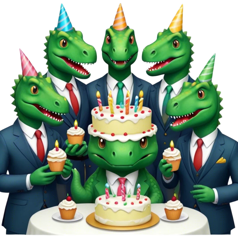 office dinosaurs in suits eating birthday cake emoji