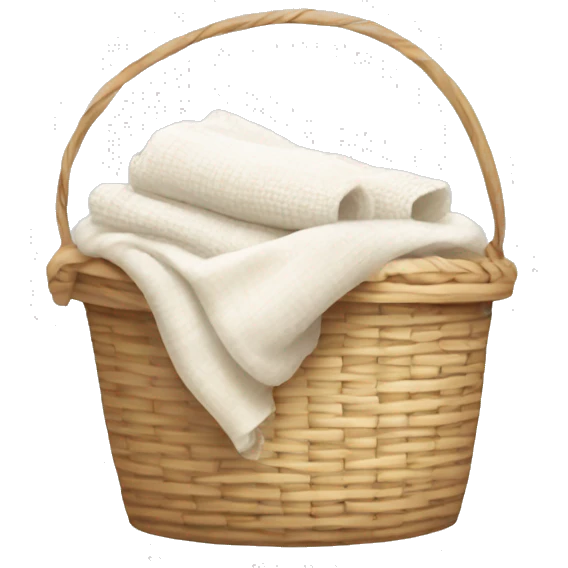 Light beige laundry raffia basket with white clothes emoji
