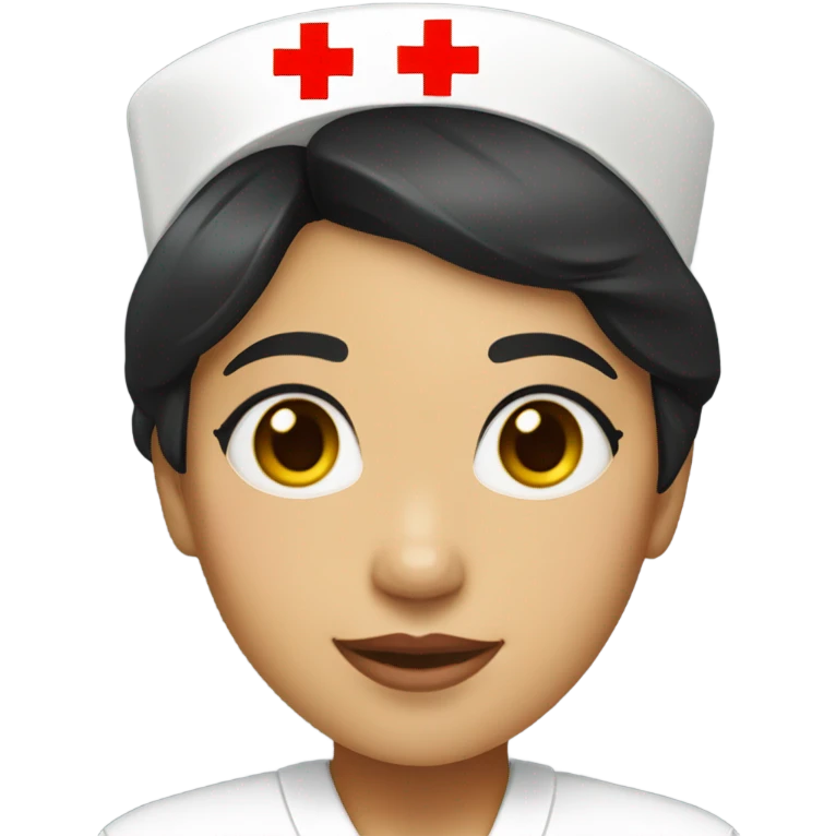 short black hair female nurse with red cross sign hat yellow skin tone emoji