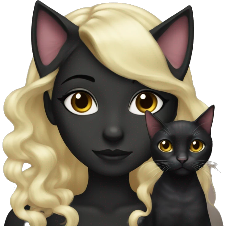 black cat with lightly curled girl emoji