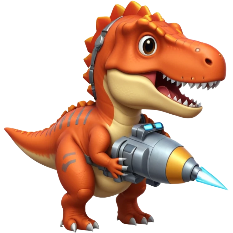 rocket-propelled dinosaur portrait, head and shoulders only, cute T-rex face, rocket pack visible behind shoulders, glowing thrusters, 3D cartoon, mobile game icon style, clean background, no text, no watermark emoji