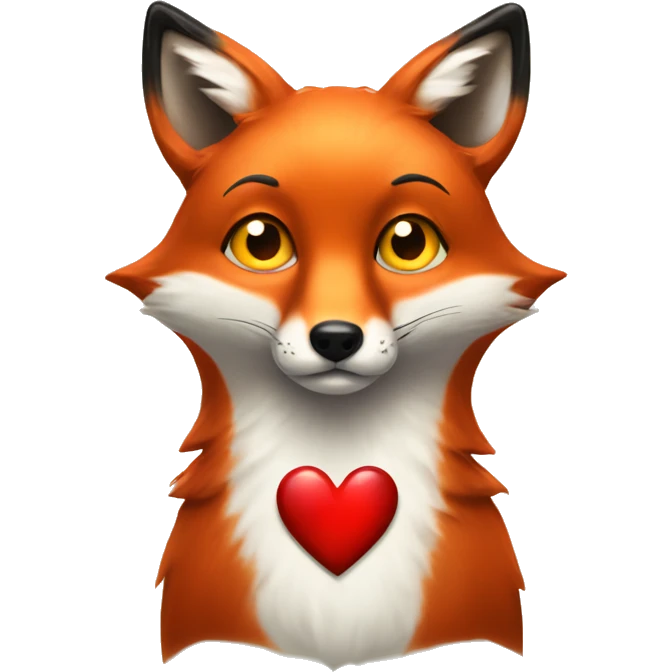 deep lush red fox face with tiny red heart instead of eyes emoji