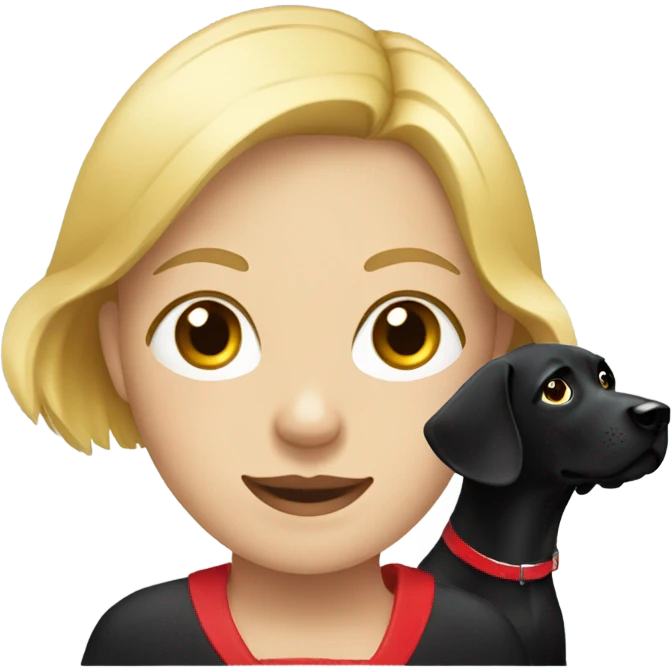 Blonde lady and a black Labrador with a red collar  emoji