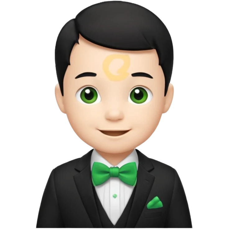 baby boy black hair in suit, with green bow, happy emoji