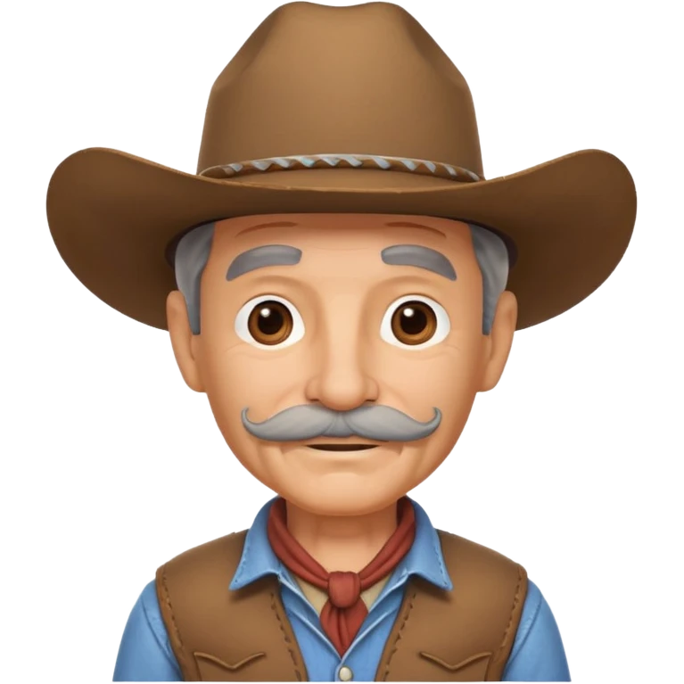 cute old cowboy portrait, head and shoulders only, cowboy hat, grey mustache, wrinkles, warm smile, western outfit, 3D cartoon, mobile game icon style, clean background, no text, no watermark
 emoji