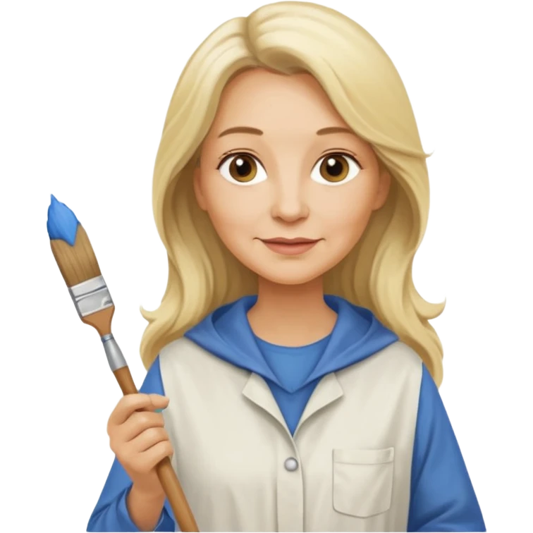 FEMME 55 ANS ET PLUS BLONDE CHEVEUX LONG  ARTISTE PEINTRE AVEC UN PINCEAU emoji
