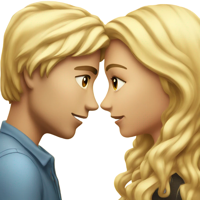 girl with long blond hair kisses guy with blond hair emoji