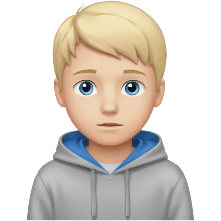 Teen Blond boy with blue eyes and Grey hoodie standing up emoji
