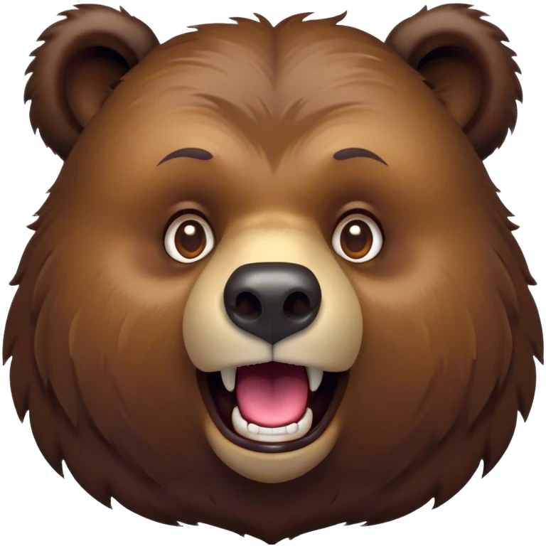 Cinematic Comical Grizzly Bear Portrait Emoji, Head tilted dramatically with an exaggeratedly amused expression, featuring a striking, rugged deep brown fur with bold fur texture, wide, expressive eyes filled with playful disbelief, Simplified yet hilariously expressive features, highly detailed, glowing with a slightly sassy glow, high shine, dramatic yet playful, stylized with an air of cheeky wilderness mischief, bright and endearing, soft glowing outline, capturing the essence of a spirited and over-the-top grizzly, so meme-worthy it feels like it could roar its way into internet fame instantly! emoji