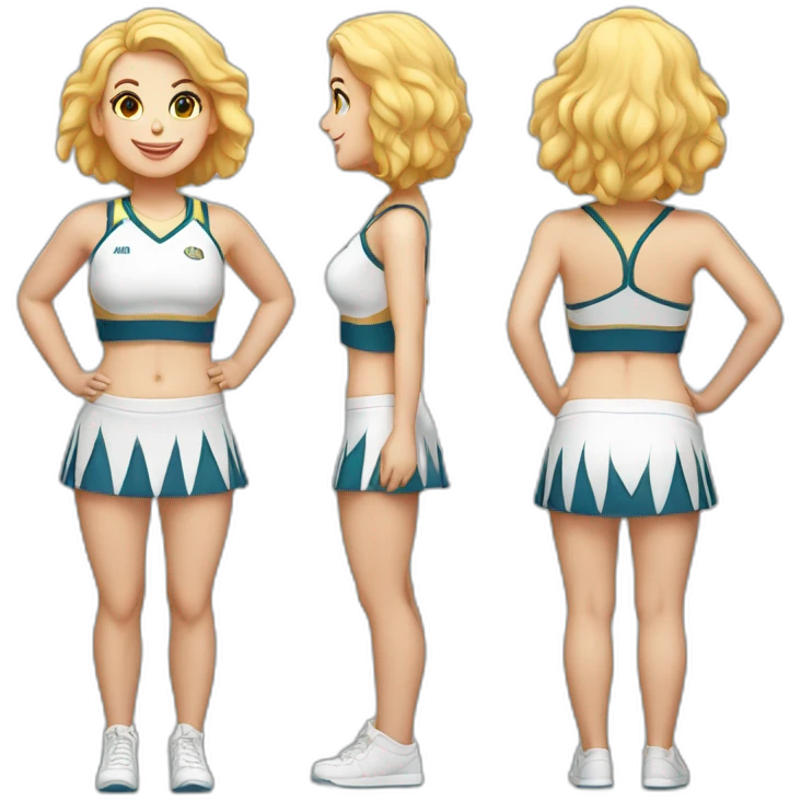 Full body Caucasian curvy cheerleader back and front views emoji