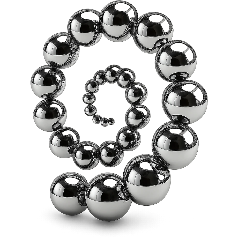 group of chrome spheres forming a spiral, highly reflective and metallic emoji