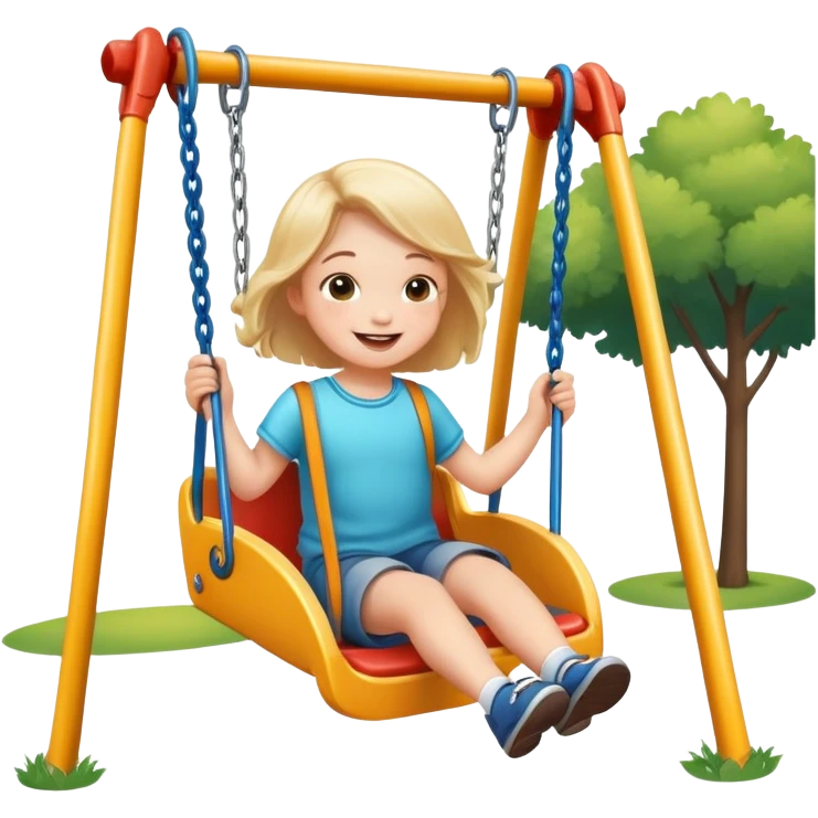 a child swinging on a playground swing, cheerful and playful emoji
