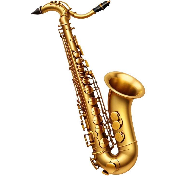 Cinematic Realistic Saxophone, smooth, curving golden brass body, intricate keywork reflecting soft warm light, rich patina adding character, glowing with a jazzy and atmospheric presence. emoji