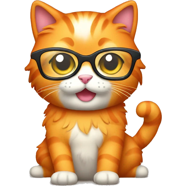 wavy fur orange cat wears glass emoji
