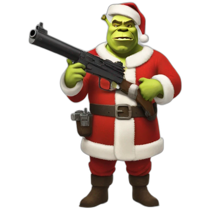shrek as santa standing with gun emoji