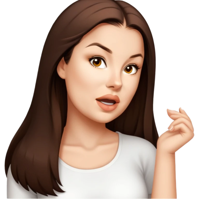 female, wearing white top, long brown hair emoji