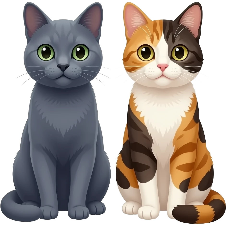 two cats russian blue and tortoiseshell emoji
