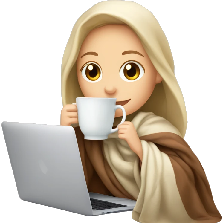 White Girl drinking tea with blanket on a macbook emoji