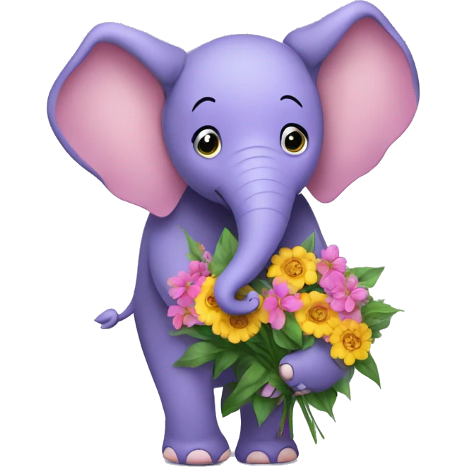 Purple elephant holding flowers ￼ emoji